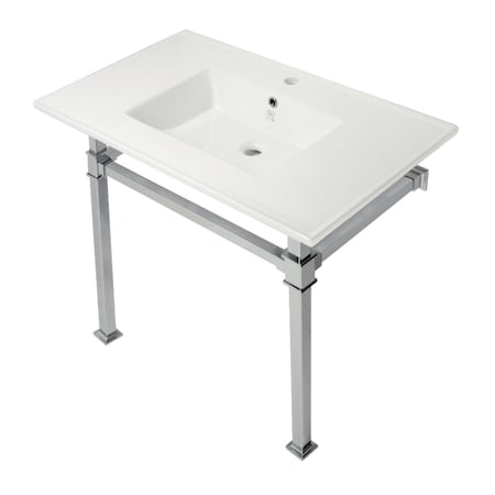 Kingston Brass KVPB37221Q1 37" Console Sink with Stainless Steel Legs (Single Faucet Hole), White/Polished Chrome KVPB37221Q1